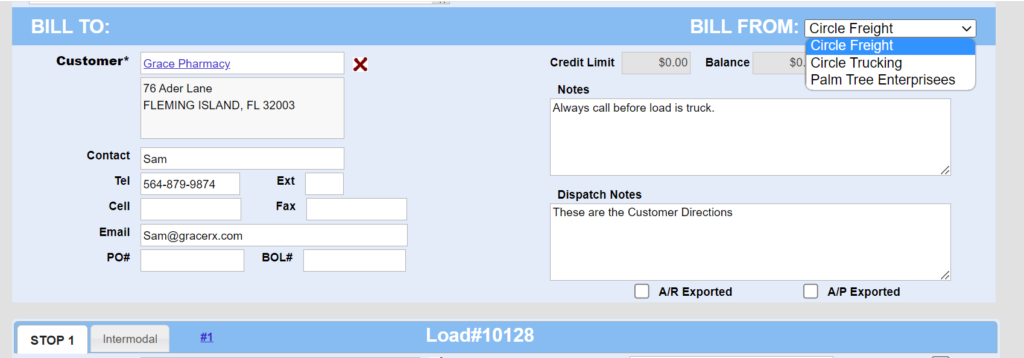 A Screenshot from Load Manager TMS