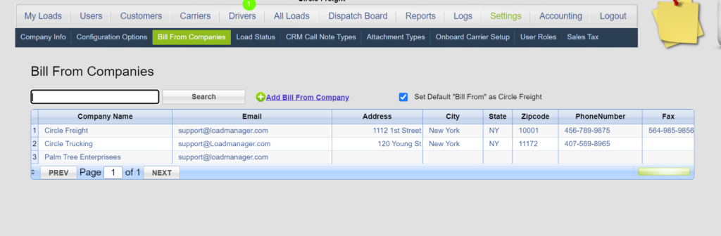 A Screenshot from Load Manager TMS