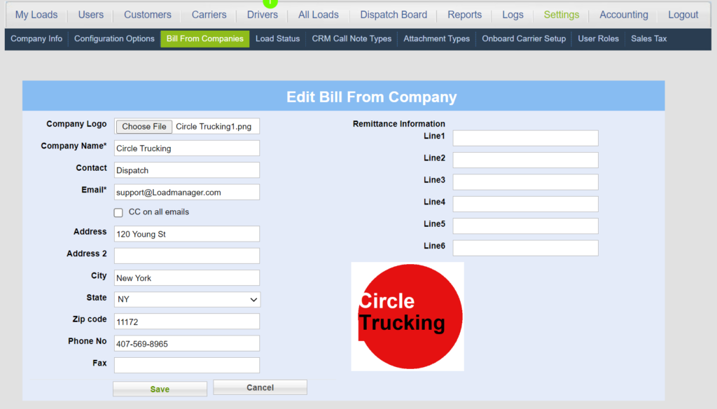 A Screenshot from Load Manager TMS 