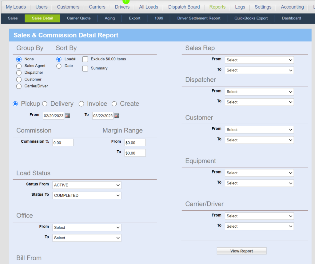A Screenshot from Load Manager TMS