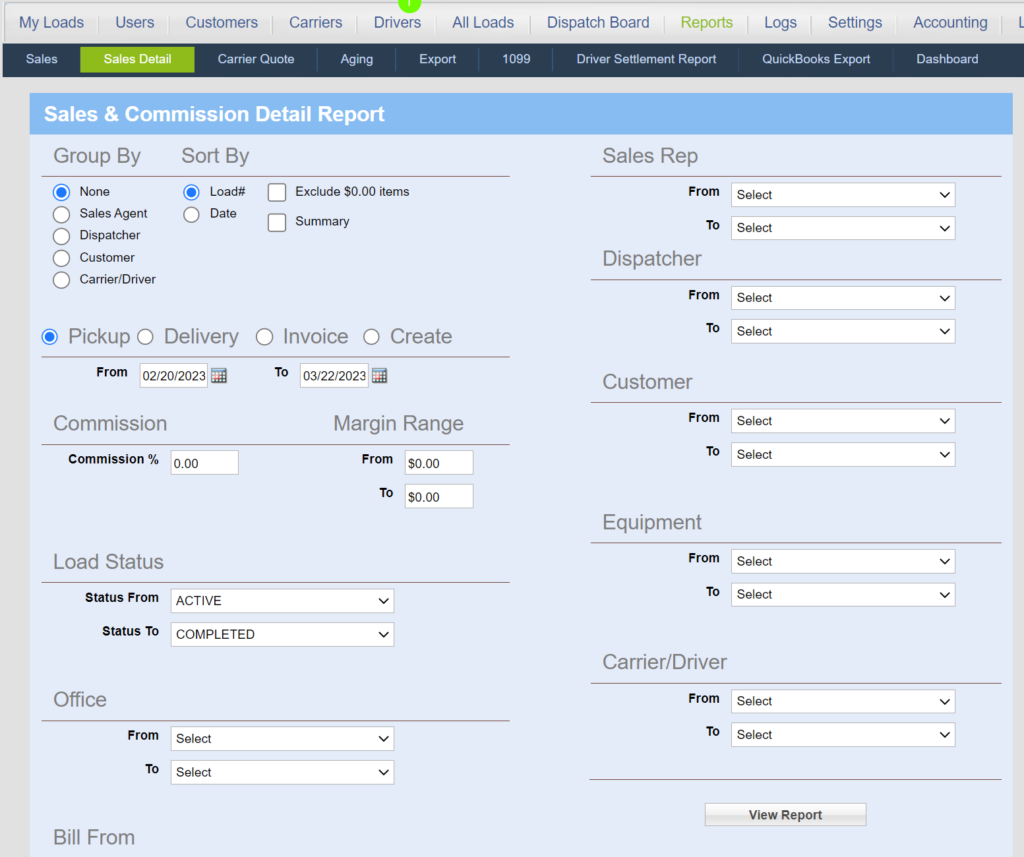 A Screenshot from Load Manager TMS 